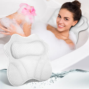 Uarter Bath Pillow Ultra-Soft 4D Support Bathtub Pillow 16"*16" Large Fast Drying Spa Headrest Bath Pillows for Tub with 6 Powerful Suction Cups