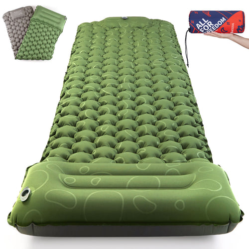 Uarter Sleeping Pad, Extra Thick 77*24 In Camping Mat, Waterproof Camping Inflatable Pad with Air Pillow, Green