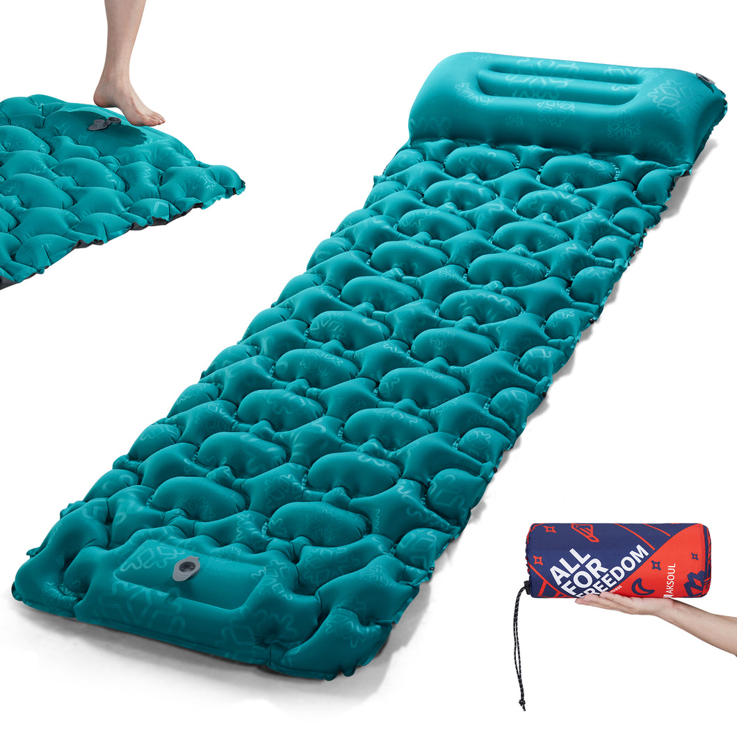 Uarter Sleeping Pad with Pillow Durable Waterproof Camping Mat, Portable Compact Sleeping Pad for Camping, Backpacking, Traveling, Hiking,Blue