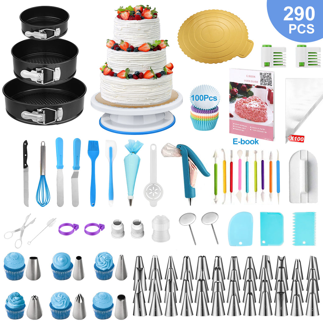 Uarter 290 Pcs Cake Decorating Kit Cake Decorating Supplies with Stainless Steel Piping Bags and Tips Set Baking Supplies Set for Beginner and Cake-Lover