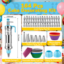 Load image into Gallery viewer, Uarter 164PCS Dessert Decorating Syringe Set, Stainless Steel Frosting &amp; Icing Piping Kit with 6 Tips and 9 Silicone Cupcakes,3 Cream Scraper for Cake Decorating Tools Cupcake Decorating Kit,Blue