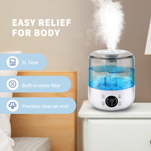 Load image into Gallery viewer, Air Humidifier 3L Premium Humidifying Unit Cool Mist Large Humidifier for Large Room | Bedroom | Basement - Quiet for Babies Kids, Easy to Clean &amp; Fill, Auto Shut-off - Lasts Up to 18 Hours