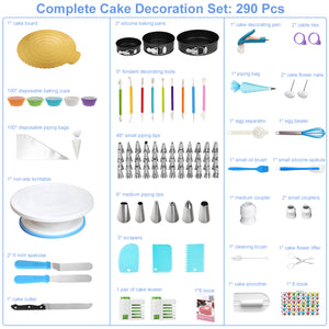 Uarter 290 Pcs Cake Decorating Kit Cake Decorating Supplies with Stainless Steel Piping Bags and Tips Set Baking Supplies Set for Beginner and Cake-Lover