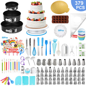 Uarter 379 Pcs Cake Decorating Supplies Kit with Piping Tips, Scrapers, Silicone Baking Pans, Baking Cups, and More