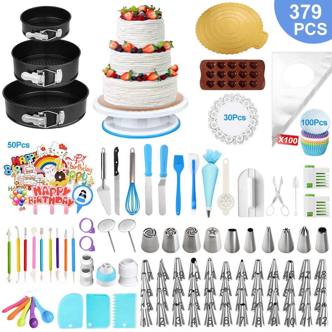 Uarter 379 Pcs Cake Decorating Supplies Kit with Piping Tips, Scrapers, Silicone Baking Pans, Baking Cups, and More
