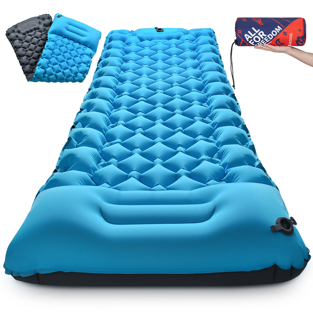 Inflatable Sleeping Pad - 79 x 28 in Inflatable Camping Mat with Pillow Built-in Pump Waterproof Camping Sleeping Pads for Backpacking, Hiking,Traveling with Carry Bag
