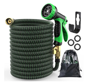 50ft Garden Hose Water Pipe, Flexible Durable Magic Water Hose Pipe with 10 Function Spray，Hose Hanger，Storage Bag，Brass Connector, Garden Hose Reel for Gardening Car Washing Pet Bathing