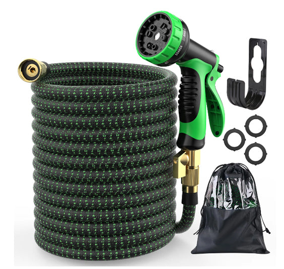 50ft Garden Hose Water Pipe, Flexible Durable Magic Water Hose Pipe with 10 Function Spray，Hose Hanger，Storage Bag，Brass Connector, Garden Hose Reel for Gardening Car Washing Pet Bathing