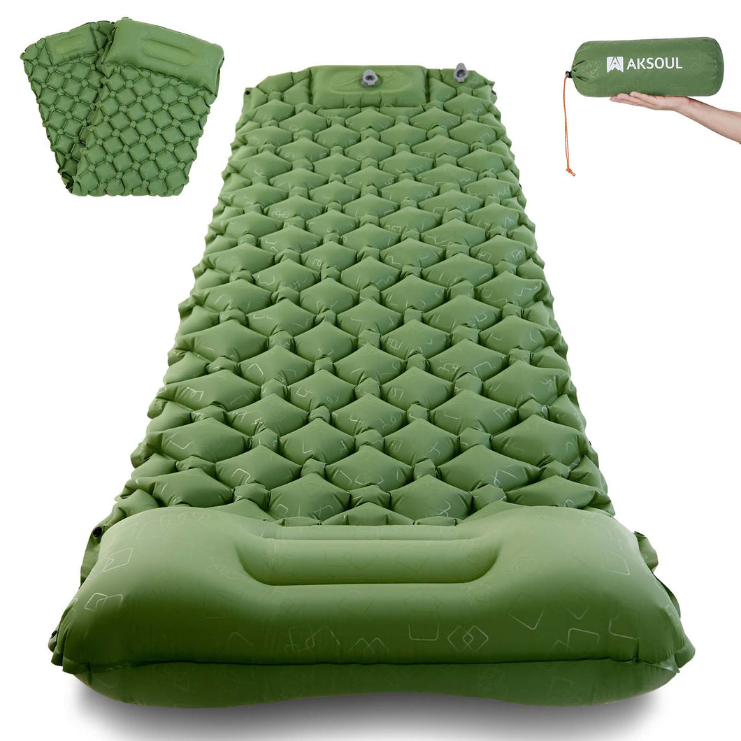 75 x 22 In Camping Mattress Pad , Self Inflatable Sleeping Pad for Camping with Pillow & Foot Pump Comfortable Ultralight Camping Mat Waterproof Sleeping Mat for Backpacking, Hiking, Tent, Traveling