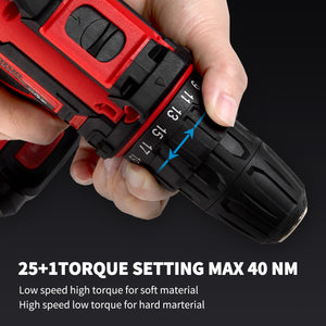 Uater 36V MAX Lithium lon Cordless Drill Set, Power Drill Kit with Battery and Charger, 3/8-inch Keyless Chuck, Variable Speed, 25 Position and 24pcs Drill Bits