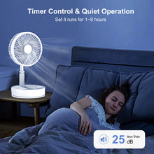 Load image into Gallery viewer, Uarter Rechargeable Fan Foldable Fan with Night Light, 7200mAh Rechargeable Floor Pedestal Standing Fan for Home, Office, Outdoor, White