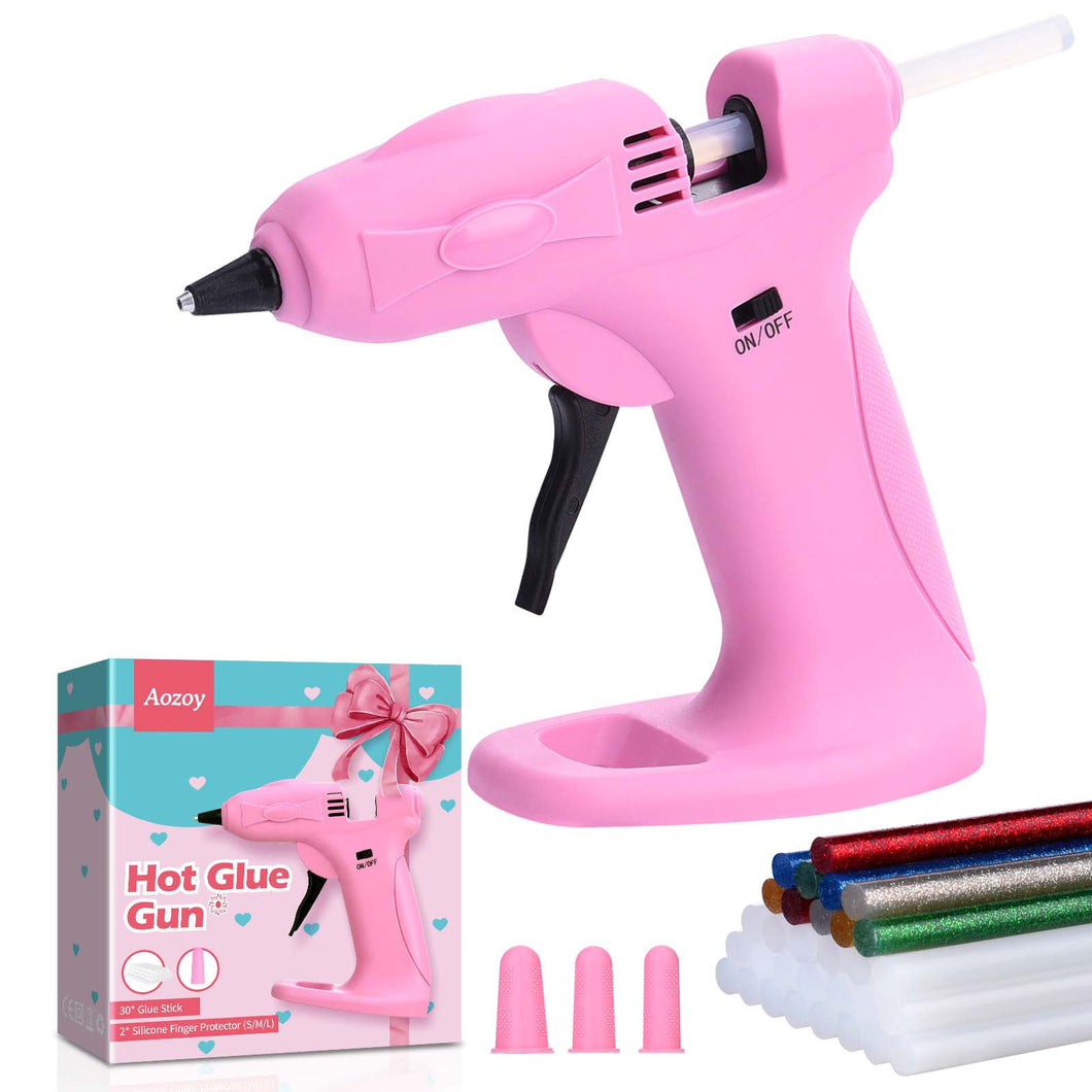 Uarter Hot Glue Gun Cordless Full Size 2600mAh USB Rechargeable LED Digital Hot Melt Glue Tool with Stand, 30 Glue Sticks & 6 Finger Protectors - Pink