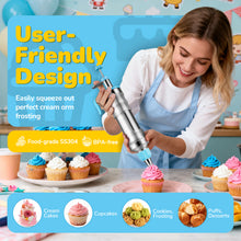 Load image into Gallery viewer, Uarter 164PCS Dessert Decorating Syringe Set, Stainless Steel Frosting &amp; Icing Piping Kit with 6 Tips and 9 Silicone Cupcakes,3 Cream Scraper for Cake Decorating Tools Cupcake Decorating Kit,Blue