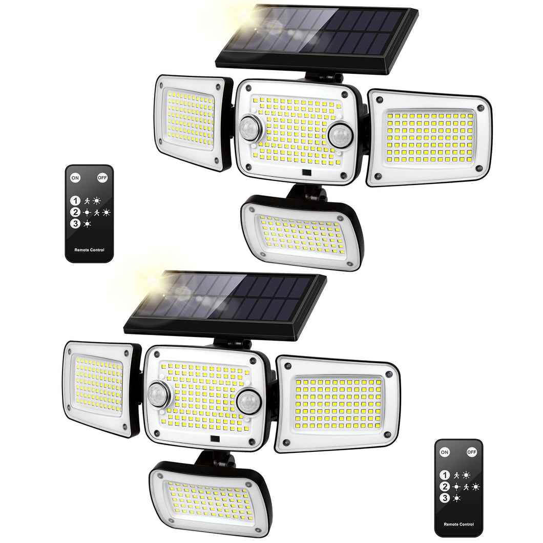 Uarter Solar Lights 4000LM Motion Sensor Outdoor Light Solar Powered Security Wireless Waterproof 342 LED Lights with Remote Control for Garage Garden - 2 Pack