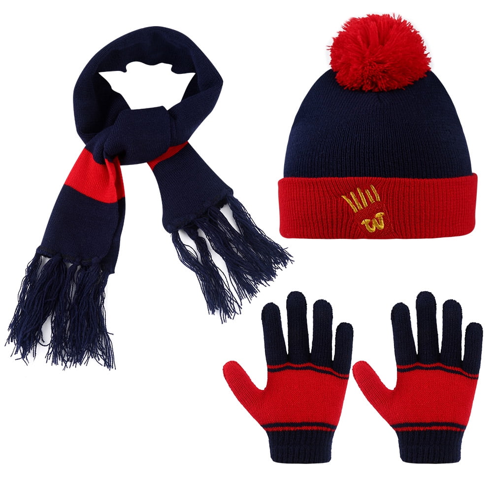 Kids Winter Hat - 3 Pieces/Set Boys Girls Beanie Hat & Glove Scarf Set - Knit Hat Winter Scarf Winter Gloves Set with Fleece Lining for Autumn, Winter - Red