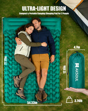 Load image into Gallery viewer, Uarter Double Sleeping Pat, 77*54 Inch Waterproof Inflatable Camping Pad for Backpacking, Hiking, Traveling, Blue