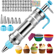 Load image into Gallery viewer, Uarter 164PCS Dessert Decorating Syringe Set, Stainless Steel Frosting &amp; Icing Piping Kit with 6 Tips and 9 Silicone Cupcakes,3 Cream Scraper for Cake Decorating Tools Cupcake Decorating Kit,Blue