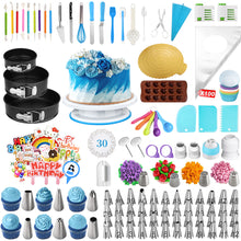 Load image into Gallery viewer, 379 Pcs Cake Decorating Supplies Kit Cake Baking Set - 59 Piping Tips, 3 Scraper, 3 Silicone Baking Pans, 100 Baking Cups, 100 Piping Bags, Spatula, Leveler Cake Smoother and More