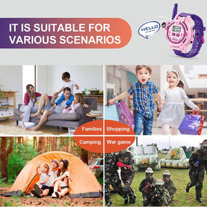 Rechargeable Watch Walkie Talkies for Kids Multifunctional Toys Two-Way Radio Walky Talky with Flashlight Outdoor Interphones Toys Gifts for Boy and Girl Age 8 to 12 (Blue+Pink)