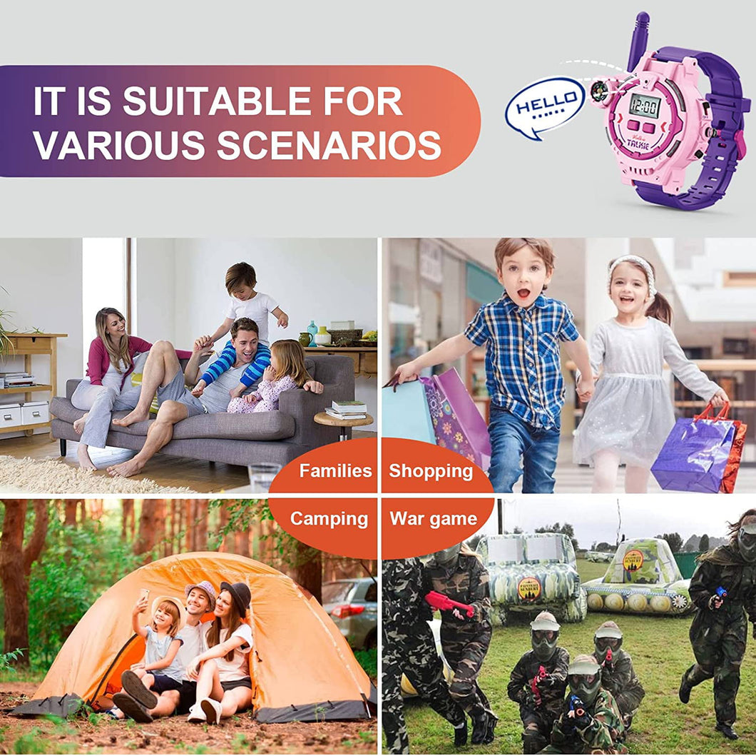 Rechargeable Watch Walkie Talkies for Kids Multifunctional Toys Two-Way Radio Walky Talky with Flashlight Outdoor Interphones Toys Gifts for Boy and Girl Age 8 to 12 (Blue+Pink)