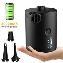 Load image into Gallery viewer, Uarter Rechargeable Air Pump, Quick-Fill Electric Air Pump, 250L/min. Air Flow, 3 Nozzles, Portable Air Pump for Inflatable Air Mattress, Toys, Inflatable Pillows, Swimming Laps