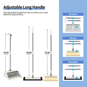 Broom and Dustpan Set - Dust Pan Broom Squeegee Foldable Standing Set with Dustpan Combo for Home Office
