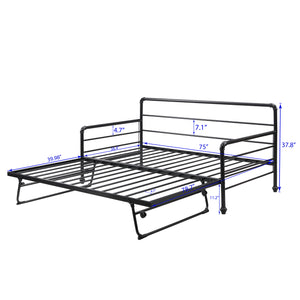 Twin Size Daybed Frames  with Adjustable Trundle Loft Bed Twin,Pop-up Trundle for Family Bedroom,Office,Black