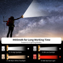 Load image into Gallery viewer, Rechargeable Portable LED Work Light, Solar Work Lights 4400 mAh,Waterproof Outdoor COB Flood Light with Magnetic Hanging Hook,30W 1000LM for Car,Repairing,Camping,Hiking,Fishing