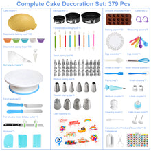 Load image into Gallery viewer, 379 Pcs Cake Decorating Supplies Kit Cake Baking Set - 59 Piping Tips, 3 Scraper, 3 Silicone Baking Pans, 100 Baking Cups, 100 Piping Bags, Spatula, Leveler Cake Smoother and More