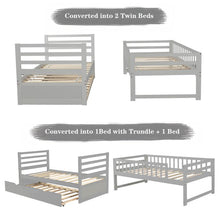 Load image into Gallery viewer, Bunk Bed for Kids: Trundle Bed Frame Twin Convertible Bunk Bed with Movable Trundle &amp; BedSafety Rail, Convertible to 2 Beds and Full-Length Safety Guard Rail - Gray