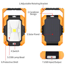 Load image into Gallery viewer, Rechargeable Portable LED Work Light, Solar Work Lights 4400 mAh,Waterproof Outdoor COB Flood Light with Magnetic Hanging Hook,30W 1000LM for Car,Repairing,Camping,Hiking,Fishing
