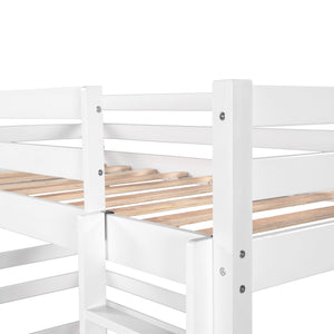 Bunk Bed for Kids: Twin Over Twin Bunk Beds with Ladder & Safety Rail | Wood Twin Loft Bed with Full-length Guardrail , Convertible to 2 Beds ,Space Saving Bunk Bed for Kids and Teens - White