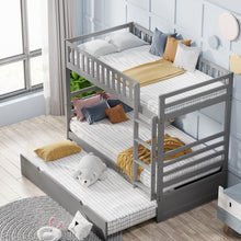 Load image into Gallery viewer, Bunk Bed for Kids: Trundle Bed Frame Twin Convertible Bunk Bed with Movable Trundle &amp; BedSafety Rail, Convertible to 2 Beds and Full-Length Safety Guard Rail - Gray